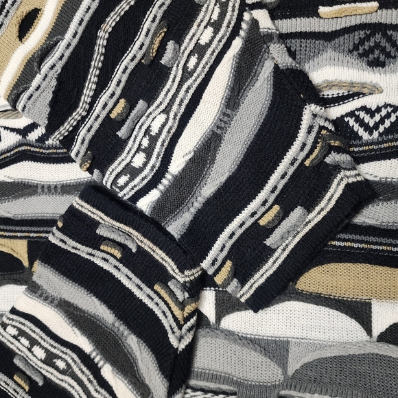 Vintage Men 3D Knit Grandpa Sweater SizeXL  90s Retro Cozy Heritage Black Grey - Picture 9 of 16